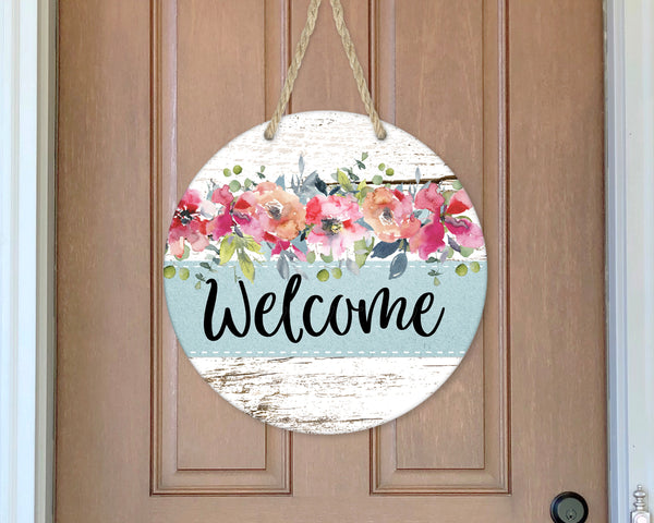 Round Floral Welcome Door Sign