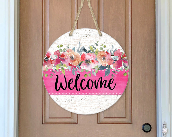 Round Floral Welcome Door Sign