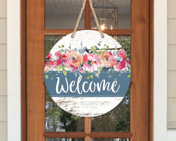 Round Floral Welcome Door Sign