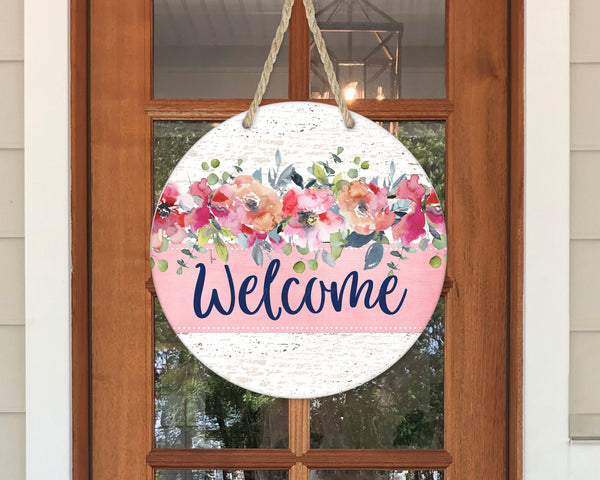 Round Floral Welcome Door Sign