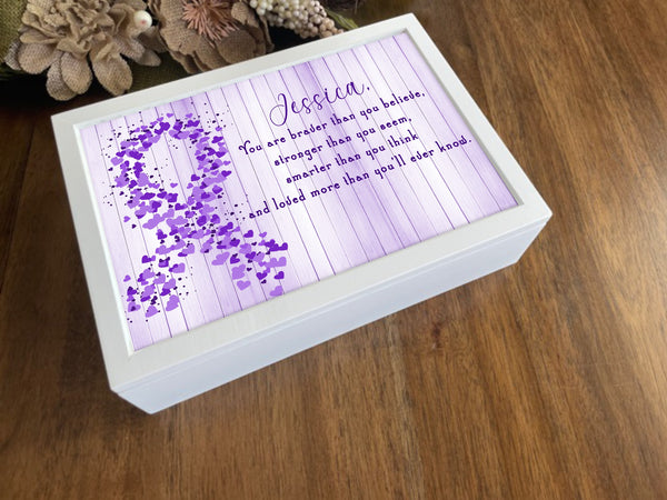 Personalized Keepsake Box with Ribbon - Breast Cancer Inspirational Gift, Pancreatic Cancer Fight Gift, Gift for Women