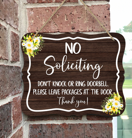 No Soliciting Door Sign with Yellow Flowers