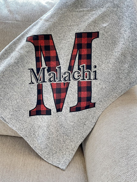 Checkered Initial with Name Personalized Throw Blanket