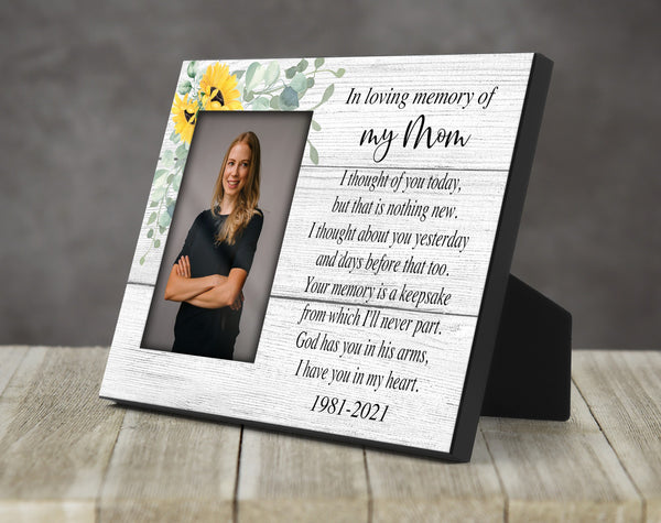 Sunflower Memorial Photo Frame- I Thought of You Today Poem, Memorial For Loved One, Funeral Gift