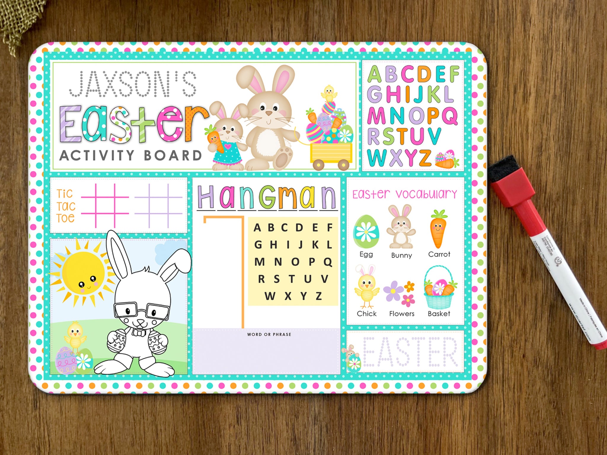 Personalized Easter Activity Dry Erase Board | Easter Basket Stuffer | Easter Gift Boys & Girls