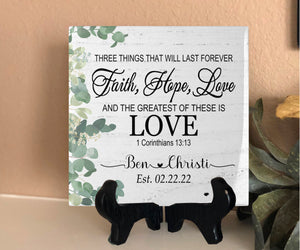 Faith Hope Love Personalized Decorative Tile | Wedding & Anniversary gift | Bridal Shower Gift Idea | Newlywed Gift