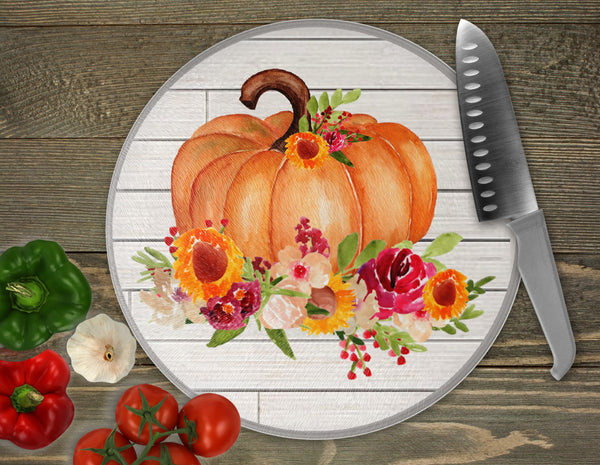 Personalized Fall Glass Cutting Board - Pumpkin Cutting Board, Fall Kitchen Decor, Holiday Party Decor