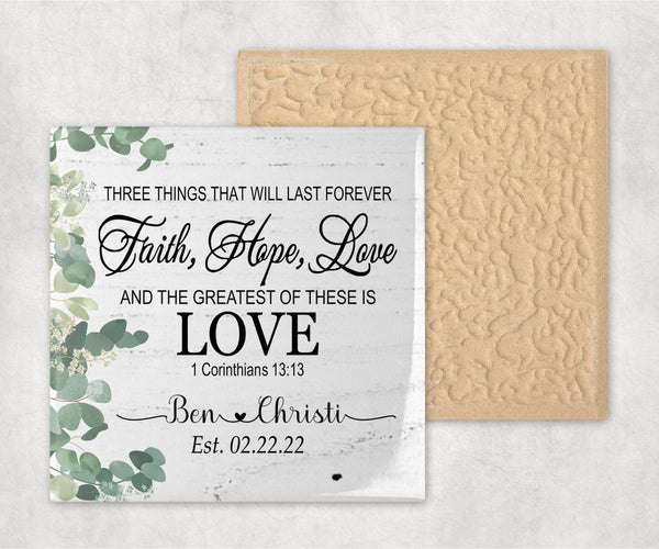 Faith Hope Love Personalized Decorative Tile | Wedding & Anniversary gift | Bridal Shower Gift Idea | Newlywed Gift