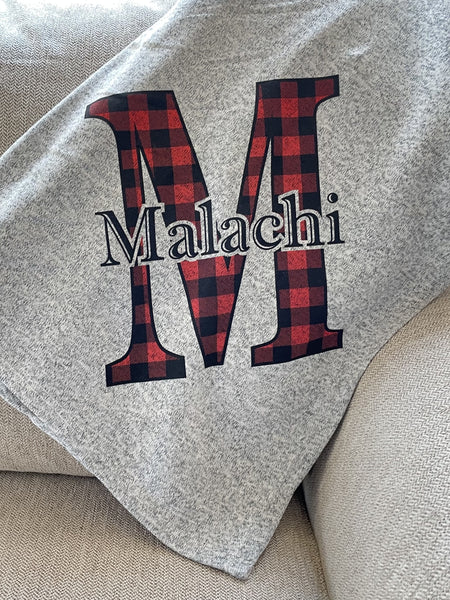Checkered Initial with Name Personalized Throw Blanket