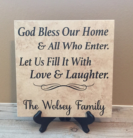 12x12 God Bless our Home Personalized Tile