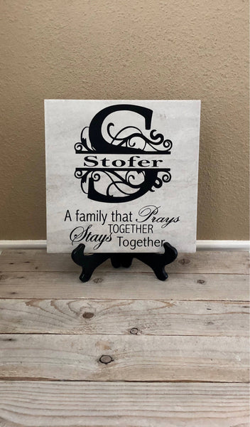 12x12 Family That Prays Together Personalized Tile