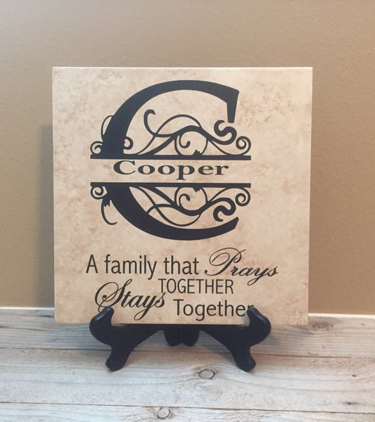 12x12 Family That Prays Together Personalized Tile