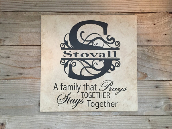 12x12 Family That Prays Together Personalized Tile