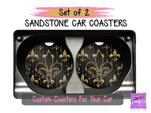 Fleur De Lis Car Coaster Set