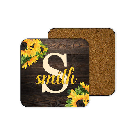 Sunflower Monogrammed Car Coasters