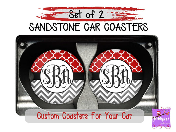 Chevron Monogrammed Car Coasters