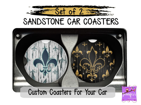 Fleur De Lis Car Coaster Set