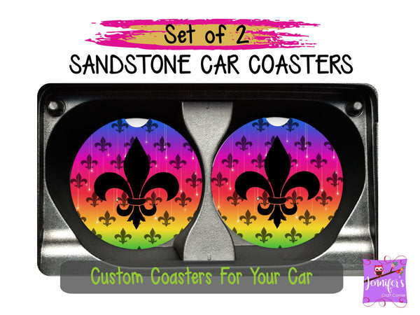 Fleur De Lis Car Coaster Set