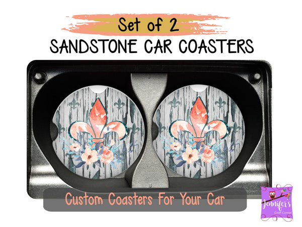 Fleur De Lis Car Coaster Set