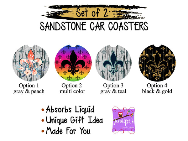 Fleur De Lis Car Coaster Set