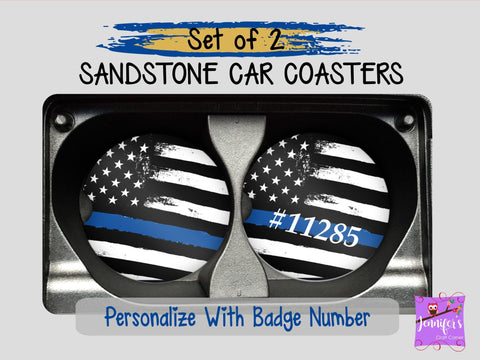 Thin Blue Line Car Coaster Set