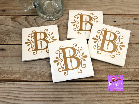 Gold Letter Design Personalized Coasters