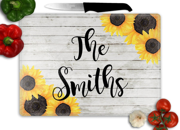 Sunflower Personalized Glass Cutting Board