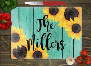 Sunflower Personalized Glass Cutting Board