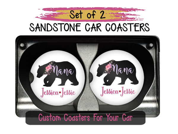 Nana Bear Personalized Car Coasters