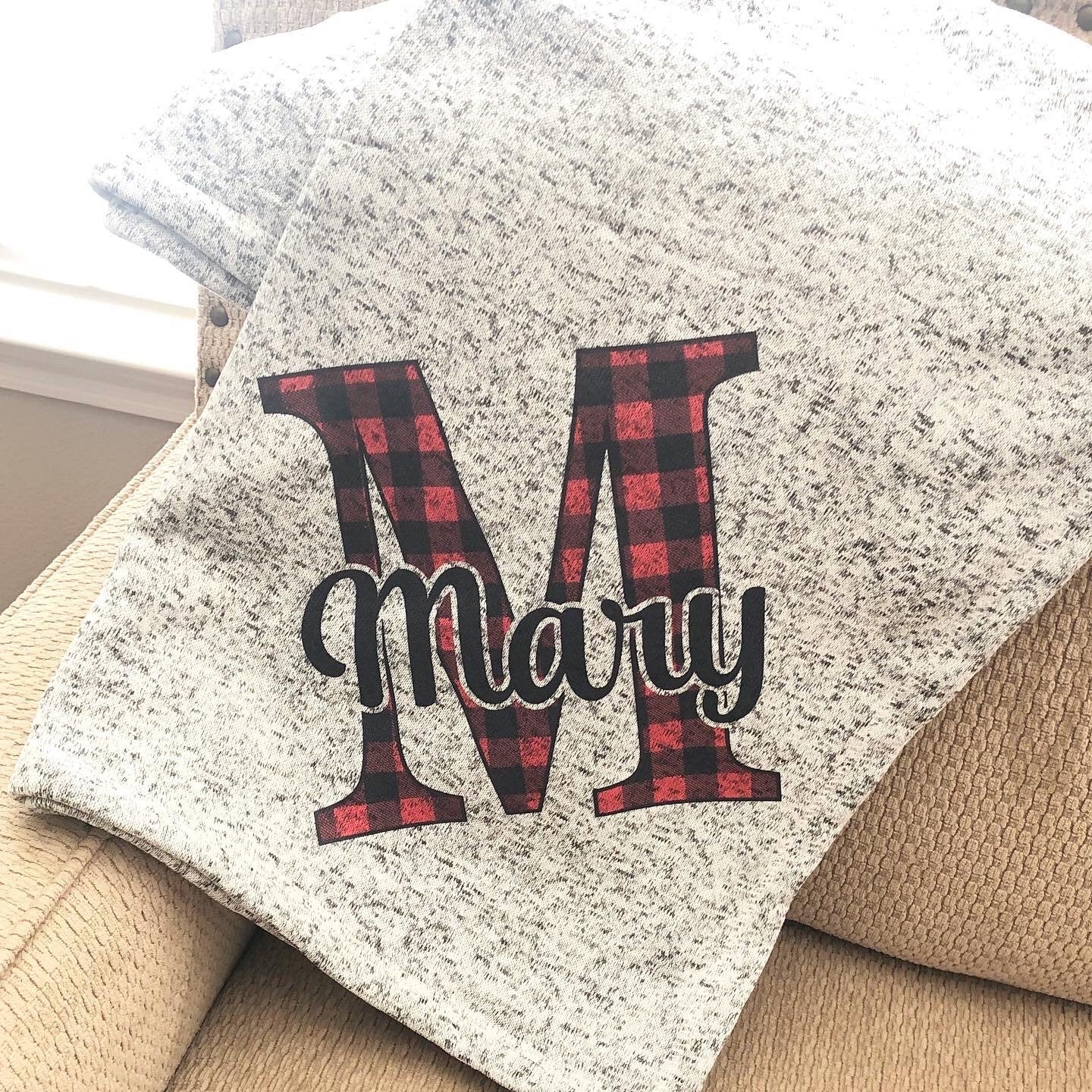 Checkered Initial with Name Personalized Throw Blanket