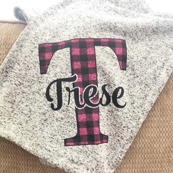 Checkered Initial with Name Personalized Throw Blanket