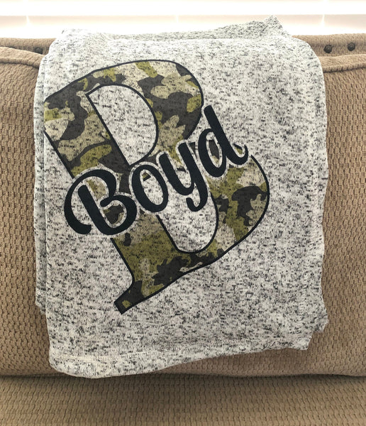 Colored Camo Initial Personalized Throw Blanket