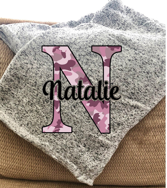 Colored Camo Initial Personalized Throw Blanket