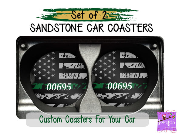 Thin Green Line Car Coaster Set