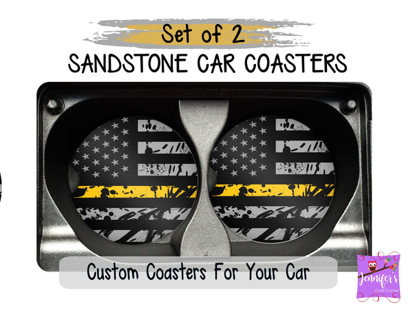 Thin Gold Line Flag Car Coasters