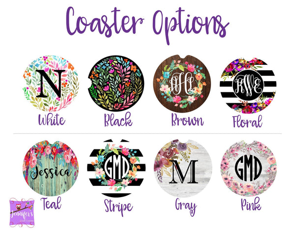 Striped Floral Monogrammed Car Coasters