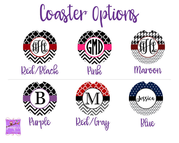 Chevron Monogrammed Car Coasters