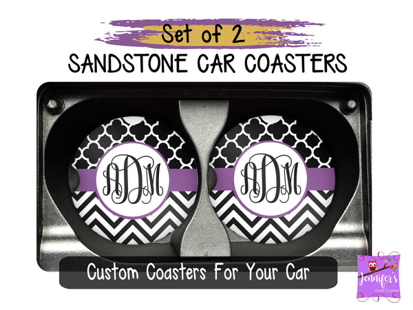 Chevron Monogrammed Car Coasters