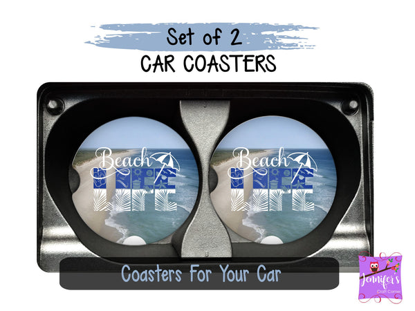 Beach Personalized Car Coaster Set