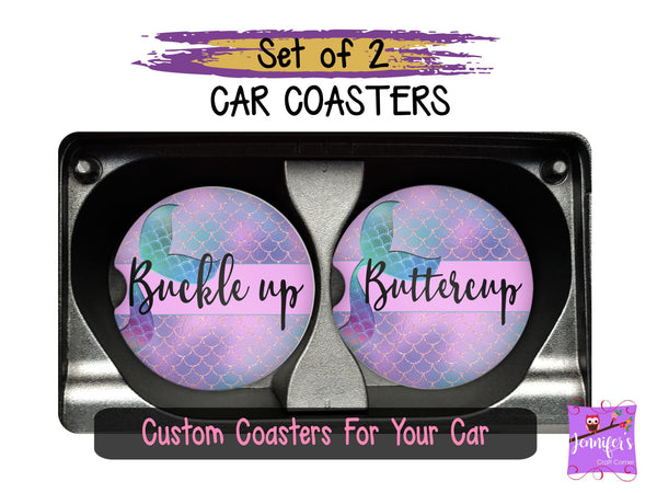 Buckle up Buttercup Mermaid Car Coaster Set