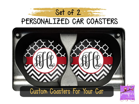 Chevron Monogrammed Car Coasters