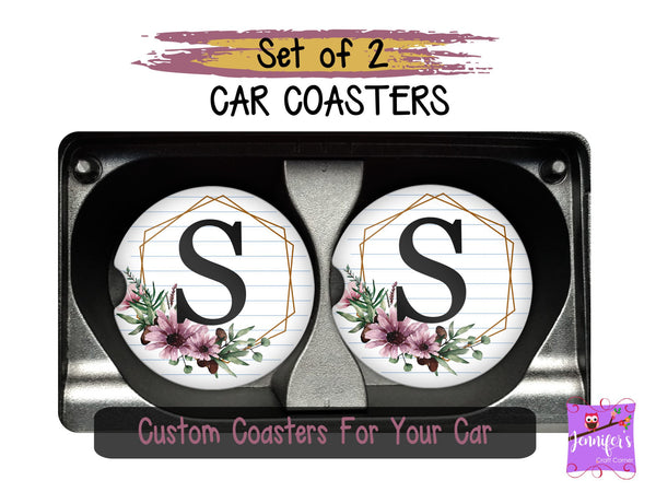 Floral Striped Personalized Car Coasters