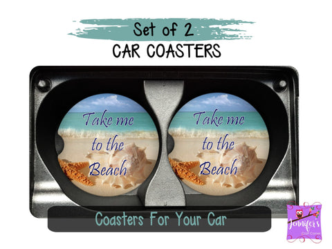 Beach Personalized Car Coaster Set