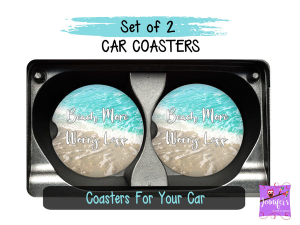 Beach Personalized Car Coaster Set