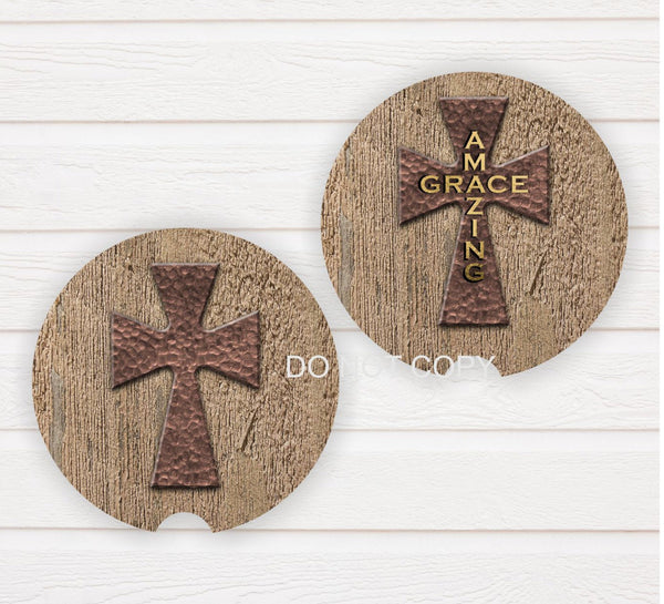 Amazing Grace Cross Car Coasters