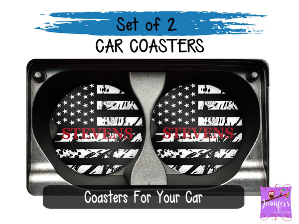 American B & W Flag Car Coaster Set