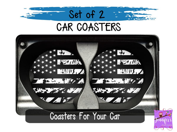 American B & W Flag Car Coaster Set