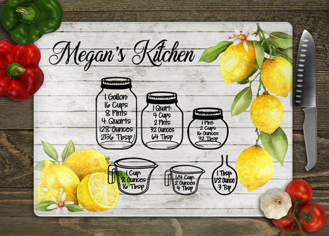 Lemons Jar Personalized Glass Cutting Board