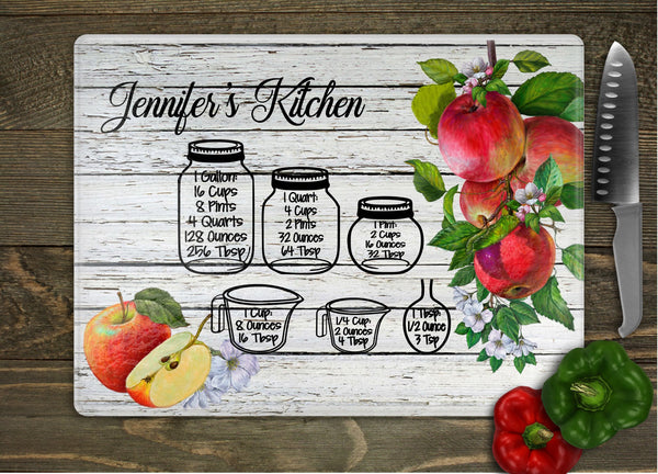 Apples with Jars Personalized Glass Cutting Board