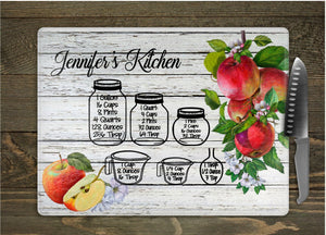 Apples with Jars Personalized Glass Cutting Board